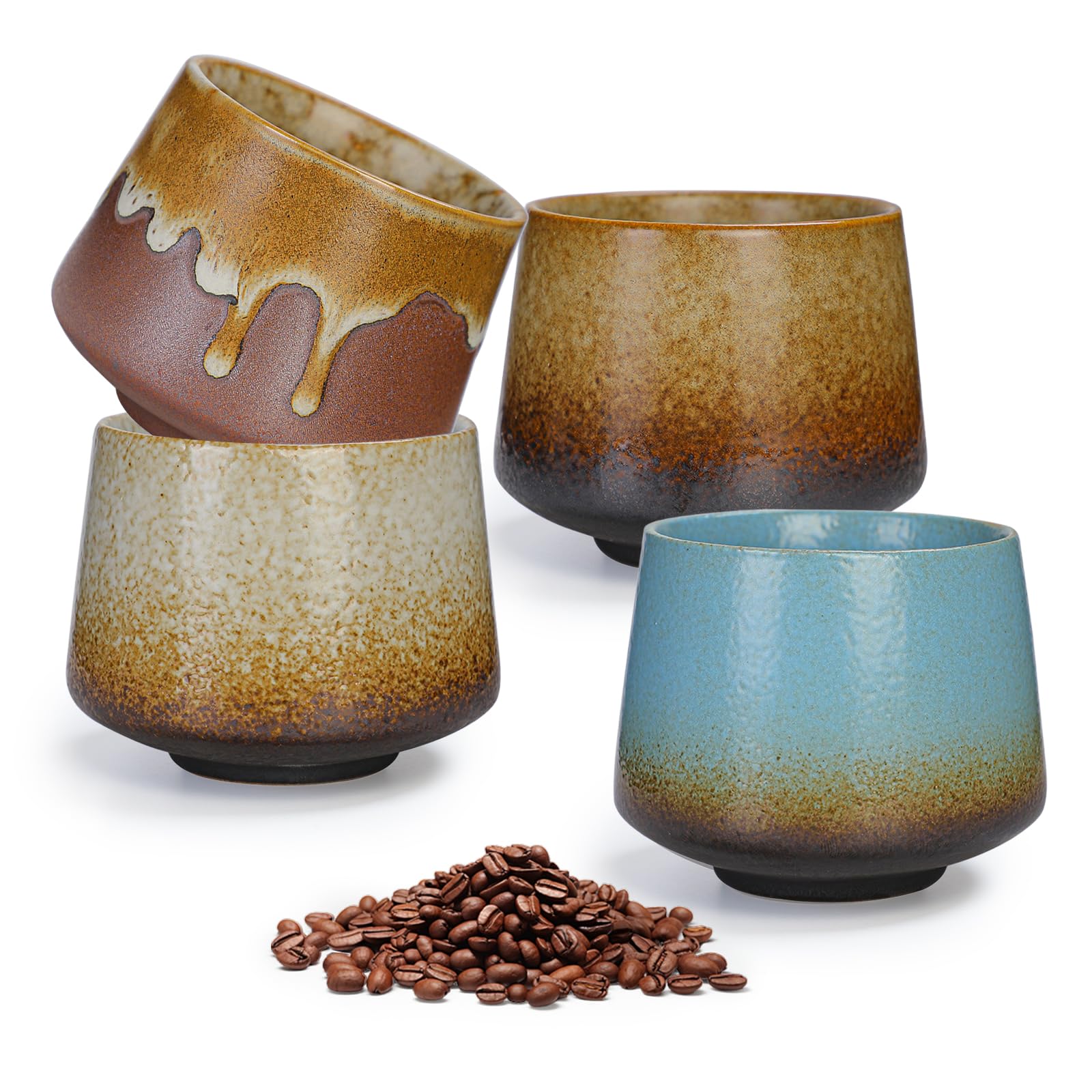 Set di 4 tazze da caffè da espresso, 200 ml, in porcellana, realizzate a mano, piccole tazzine da caffè, tazze da espresso, a parete spessa, per espresso, moka, macchiato, tè