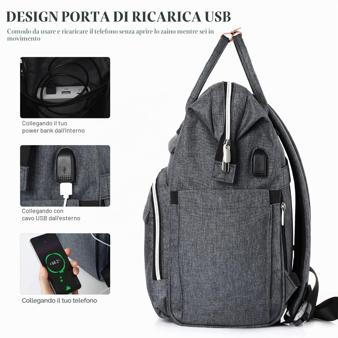 Zaino da Donna,17.3 Pollici cno Porta PC con Porta di Ricarica USB & Tasca RFID per Scuola,Lavoro,Viaggio (Grigio scuro 17in)
