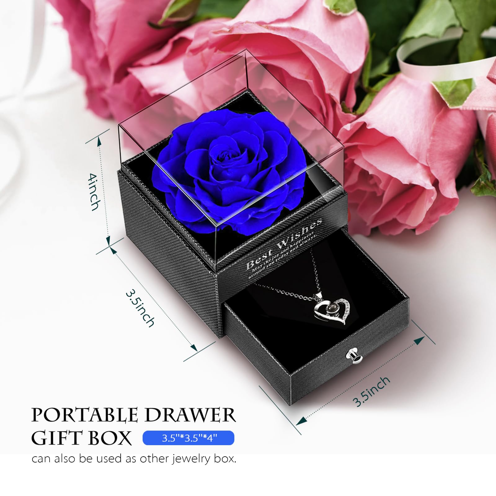 Rose Eternelle Préservée Vraie Rose Faite à La Main Avec Bijoux