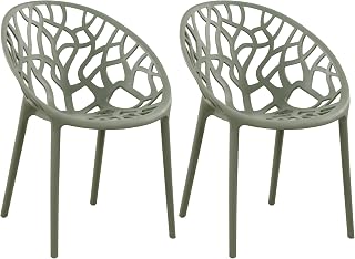CLP Silla de jardín Set de 2, apilable y Resistente al Clima, Moderno con reposabrazos fijos, Estructura de plástico, Hope, Color:Oliva