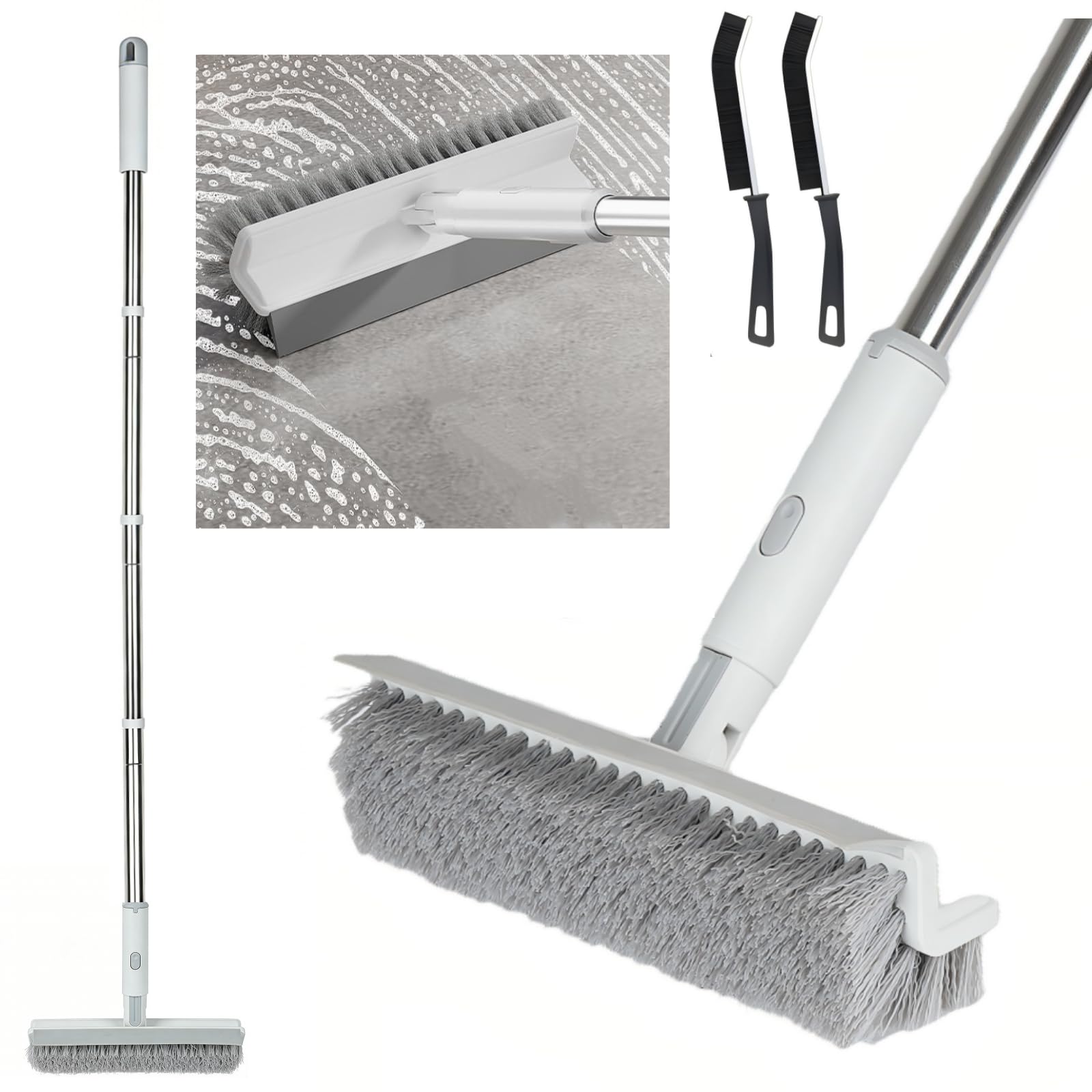 Brosse à récurer pour sol et joints sans se baisser grâce au long manche pivotant 180°