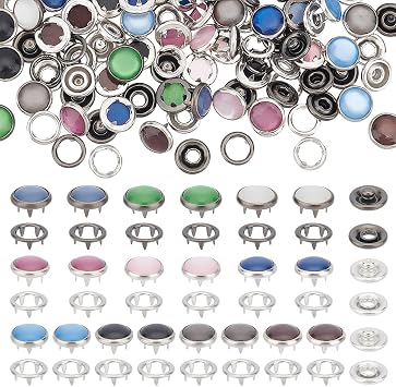 NBEADS 50 Sets 10 Colors Brass Snap Buttons, 10mm MINI Decorative Snap Buttons Metal Garment Buttons Resin Pearl Snaps Fasteners for Clothes Skirt Popper Studs DIY Sewing Crafts