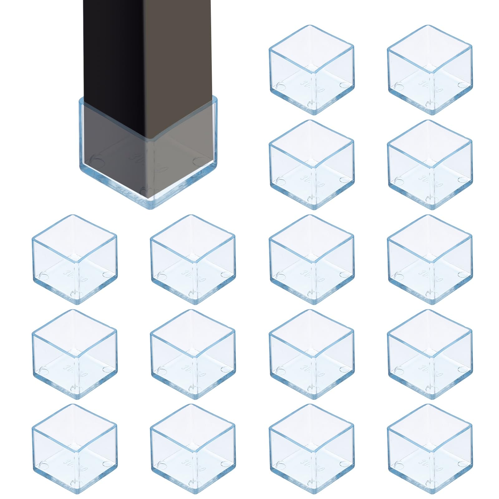 sourcing map 16Pcs Chair Leg Floor Protectors, 1.2 x 1.2 Inch Clear Chair Leg Caps, Square Transparent Furniture Foot Covers Non-Slip Anti-Scratch for Floor, Hardwood, Tile Protection