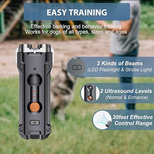 Miniatura 2 de Dispositivo disuasorio de ladridos de perro, dispositivos ultrasónicos duales antiladridos silbato para dejar de ladrar y detener el mal