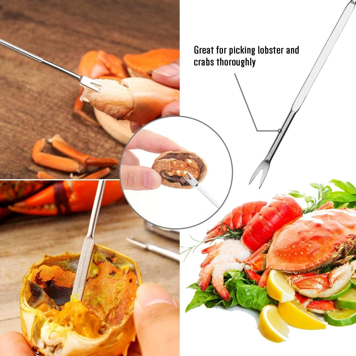 21 Pcs Seafood Tool Set, Crab Crackers And Tools Set, Include 6 Crab Crackers, 6 Shellfish/Seafood Forks, 6 Plastic Lobster Shellers, 2 Seafood Scissors & 1 Storage Bag