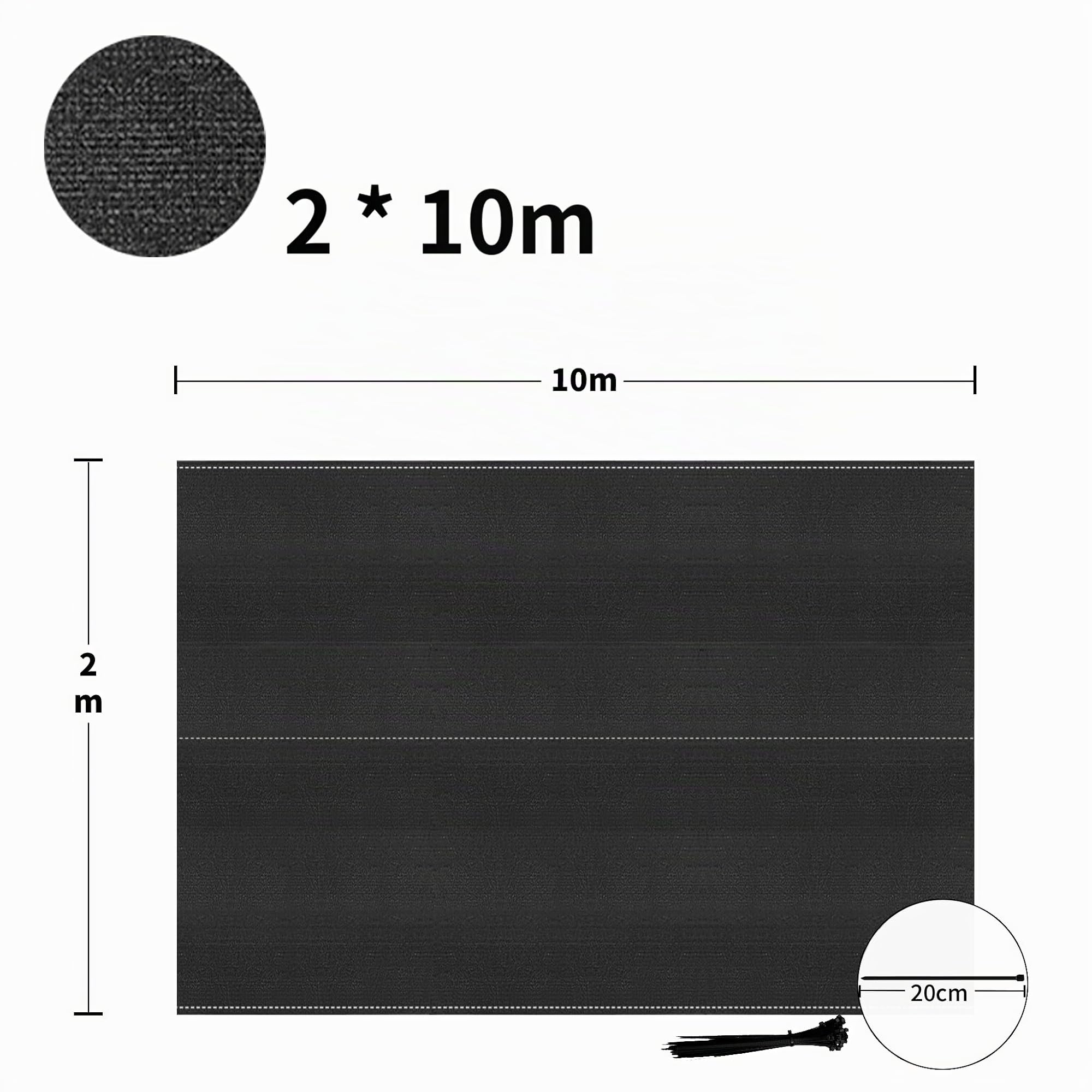 FIVMEN Clôture de clôture, 2 x 10 m, clôture de jardin, brise-vue, clôture, 150 g/m², HDPE, filet d'ombrage pour balcon, brise-vue, résistant aux intempéries, anthracite
