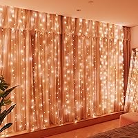 Vista 17 de HXWEIYE 300 luces LED de cortina de hadas, 9.8 x 9.8 pies, enchufe USB, 8 modos de luces colgantes de Navidad con control remoto para dormitorio
