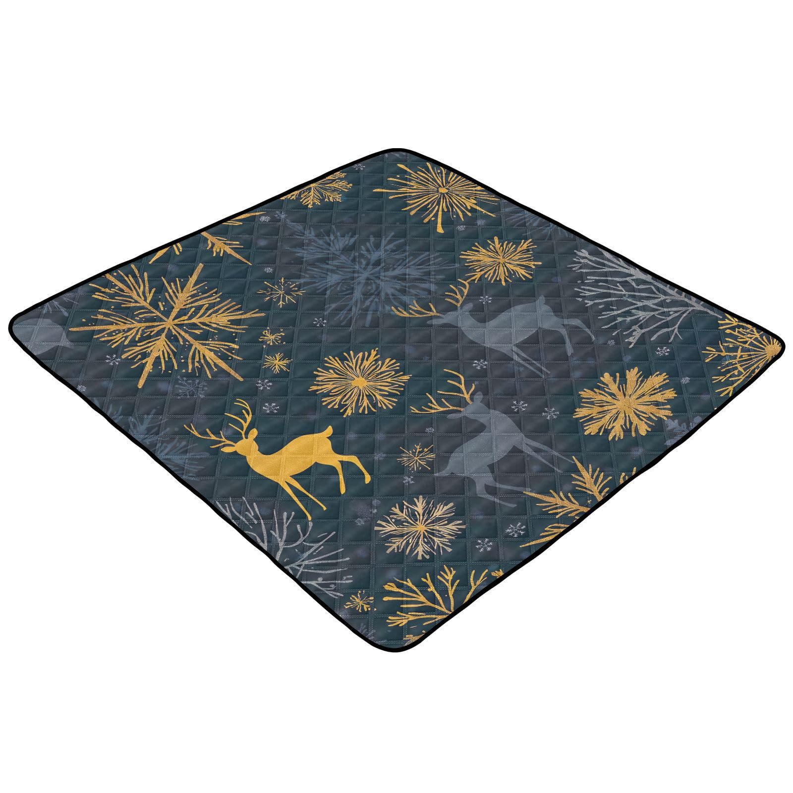 BOESI Doodle Elk and Snowflake Pattern Baby Play Mat, 50“ X 50” Washable Folding Crawling Mat, Baby Floor Mat, Soft, Thick, Non-Slip