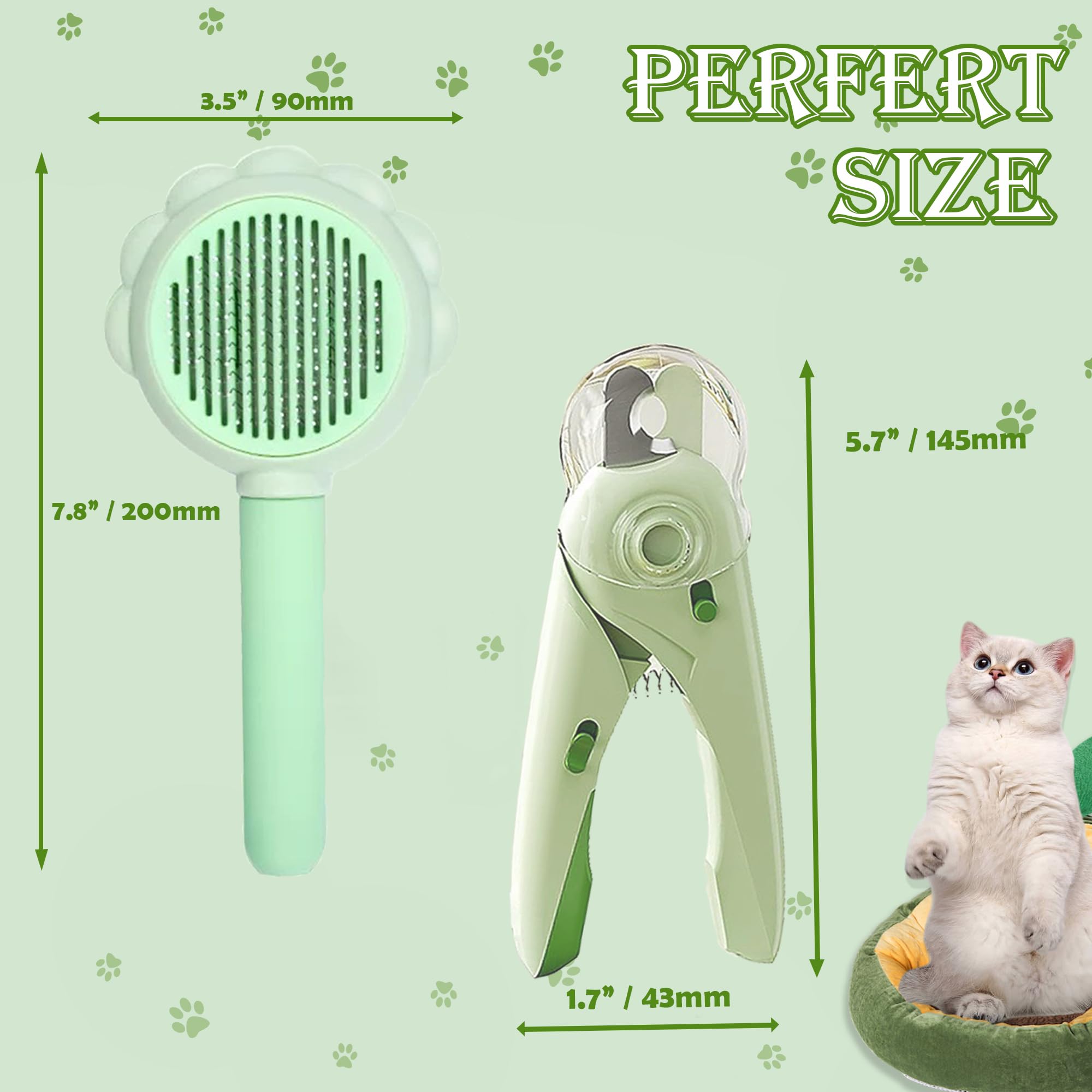 Kit de aseo para gatos de 3 piezas, cortaúñas con luz LED y lima de uñas, cepillo para desprendimiento, peine para gatos de pelo largo, suministros para mascotas y artículos esenciales, regalos para