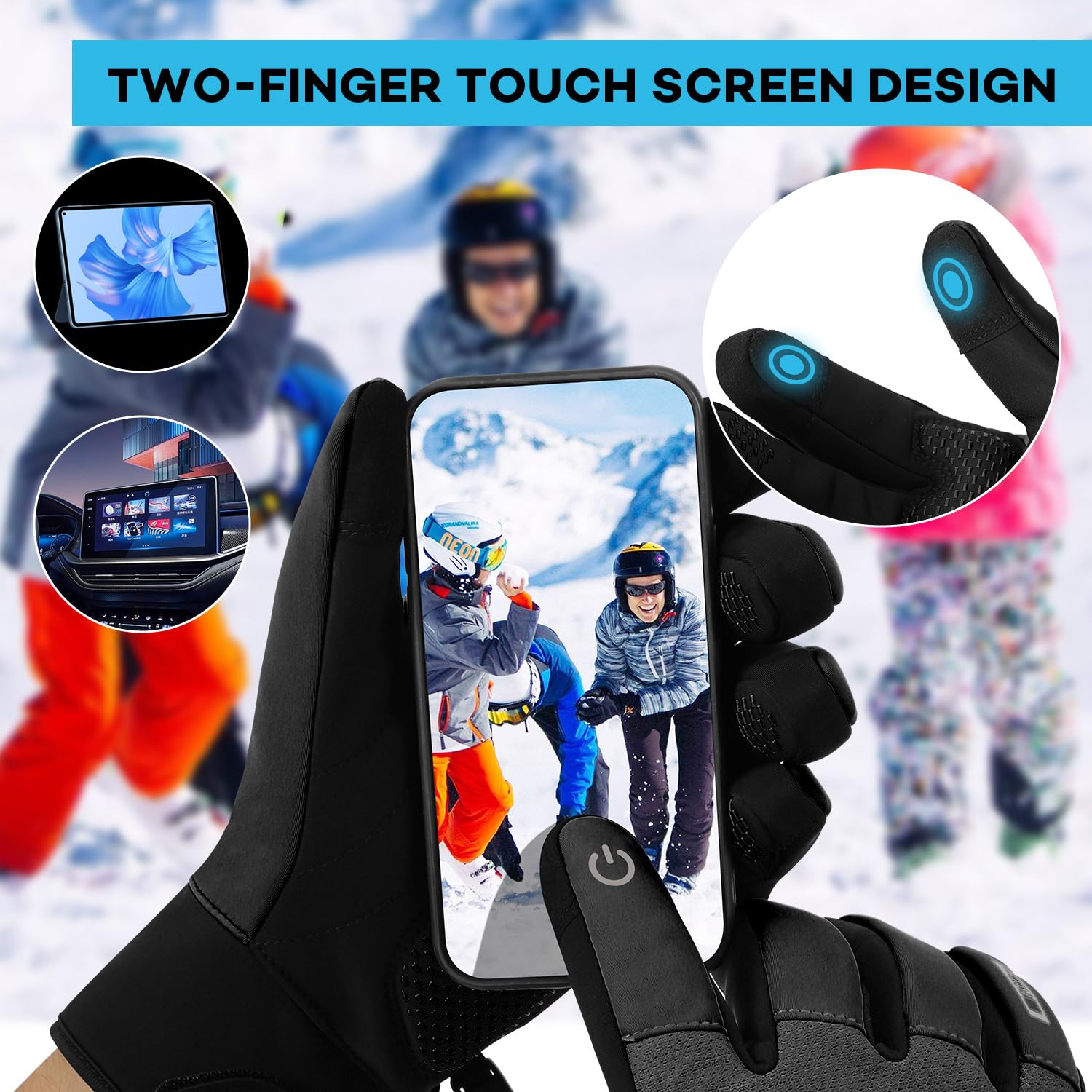 Vilico Guanti invernali da uomo, impermeabili, touch screen, in pile, caldi e termici, per ciclismo, moto, sci