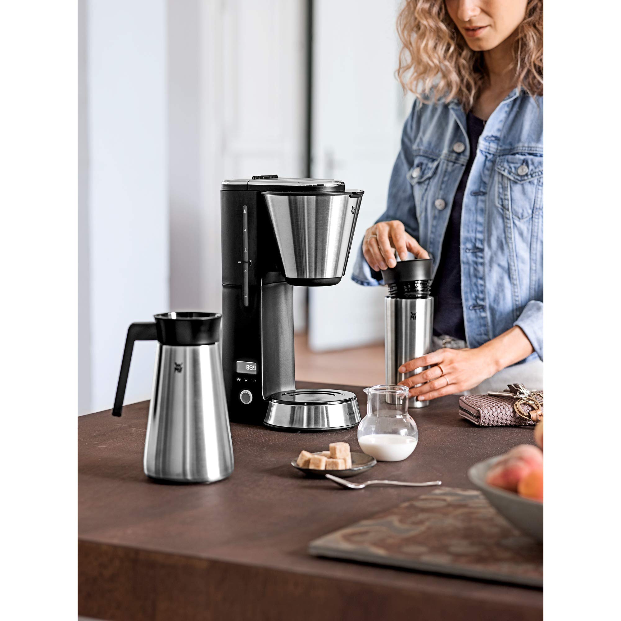 WMF KitchenMinis Macchina da caffè Aroma Thermo to Go in Acciaio Inox 18/10 Cromargan, potenza 870 W, con filtro, caraffa termica 650 ml e thermos 350 ml, finitura satinata opaca