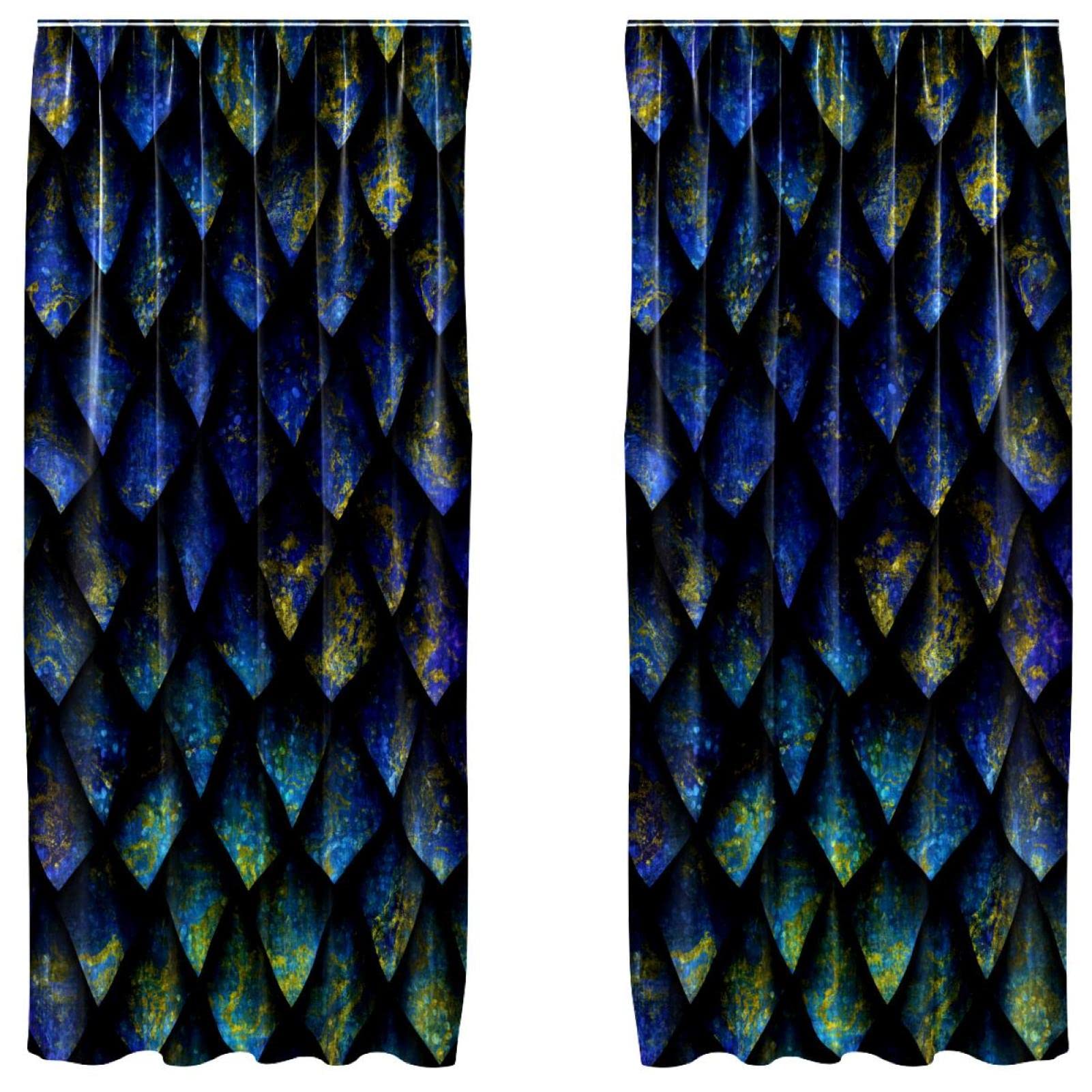 Cortinas de panel ligeras con bolsillo para barra y diseño de escalas de dragón oscuro