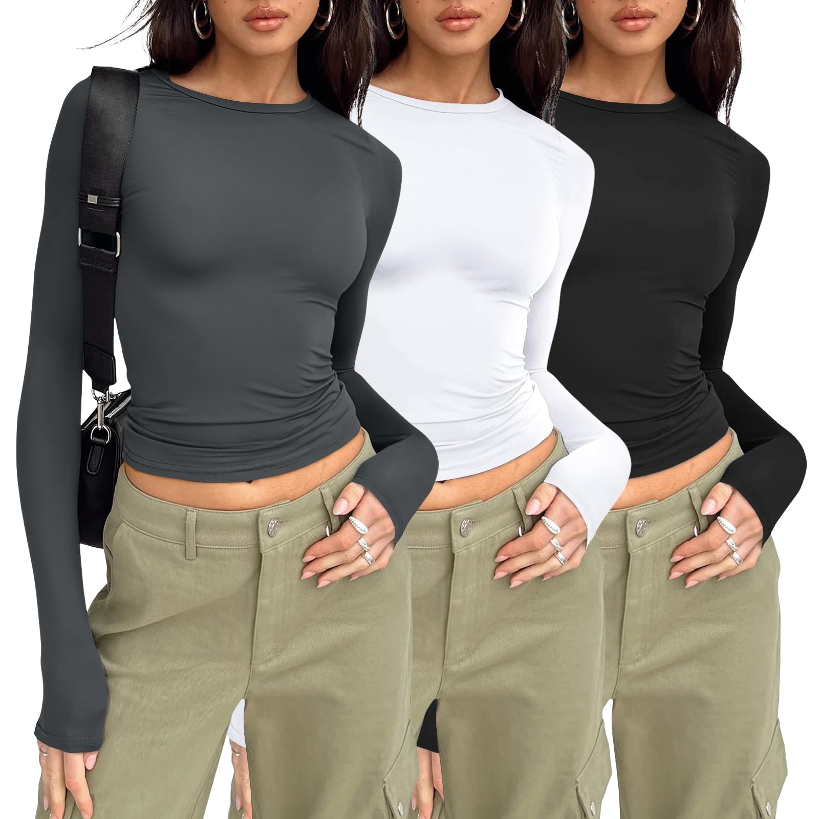 AUTOMET3 Pack Womens Long Sleeve T Shirts Fall Fashion Basic Going Out Crop Tops Slim Fitted Winter Clothes 2025OEKO-TEX STANDARD 100