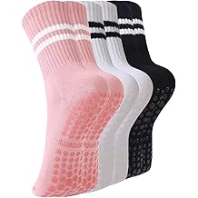 Pilates Socks with Grips for Women, 3 Pairs Womens Grippy Yoga Ballet Barre Hospital Gym Athletic Socks