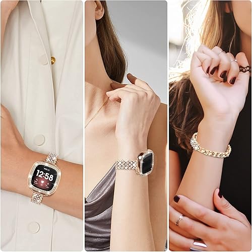 Miniatura 4 de Correa de reloj brillante compatible con Fitbit Versa 3Fitbit Sense para mujer correa ajustable de aleación de cristal con diamantes de imitación de