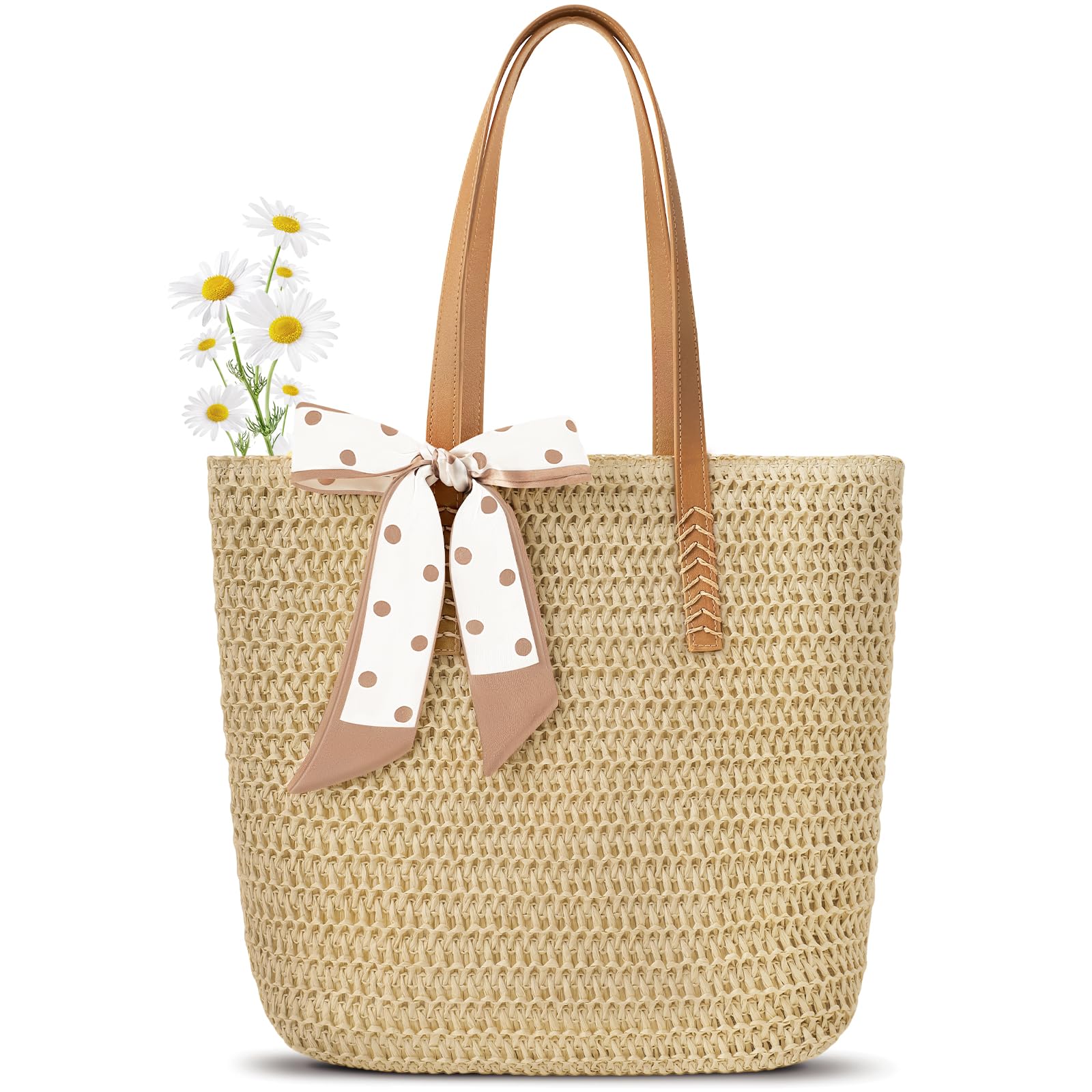 Trifabricy Beach Bags for Women, Large Straw Beach Bag, Beach Tote Bag Shoulder Handbags, Straw Bag Beach Purse for Summer — view 8