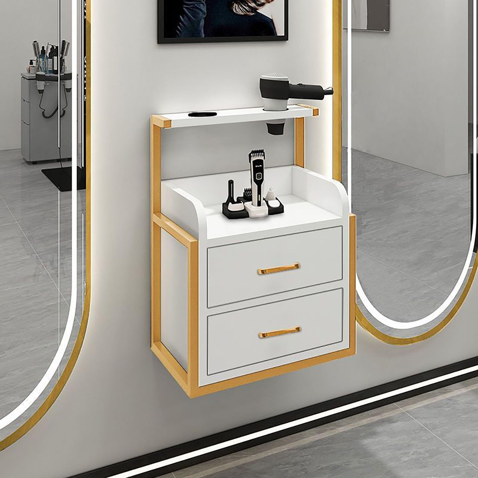 Muebles de salón de belleza para salón de belleza, para peluquería, herramientas de peluquería, diseño que ahorra espacio.