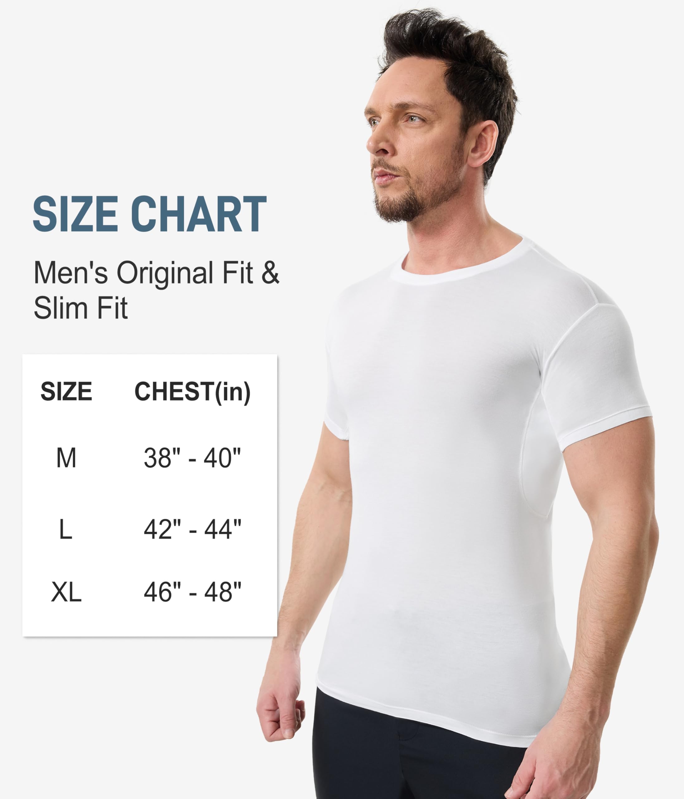 Paquete de 2 camisetas interiores para hombre, cuello redondo modal, ajustadas, con almohadillas para el sudor