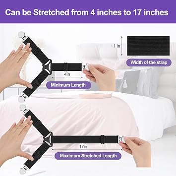 Bed Sheet Fasteners, Triangle Sheet Straps Mattress Clips, 3 Way Fitted Bed Corner Holder Sheet Suspenders Grippers for Bedding Sheets, Mattress Covers, Sofa Cushion (4PCS)