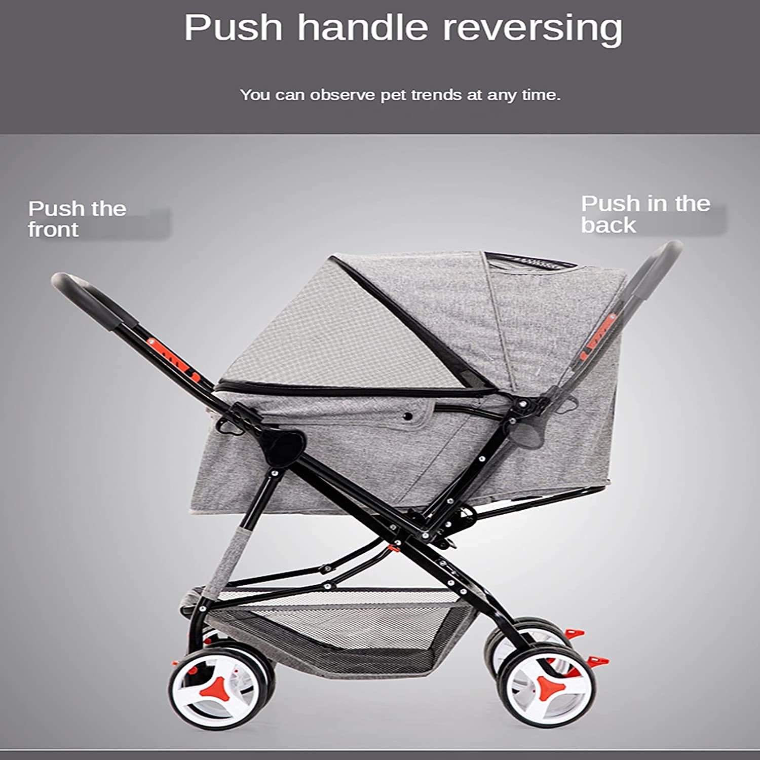 Pet Stroller Pet Rover ?Premium Heavy Duty Dog/Cat/Pet Stroller Travel Carriage 4-Wheel Cat Stroller Foldable Dog Stroller for Small Medium Dogs Cats (Gray)