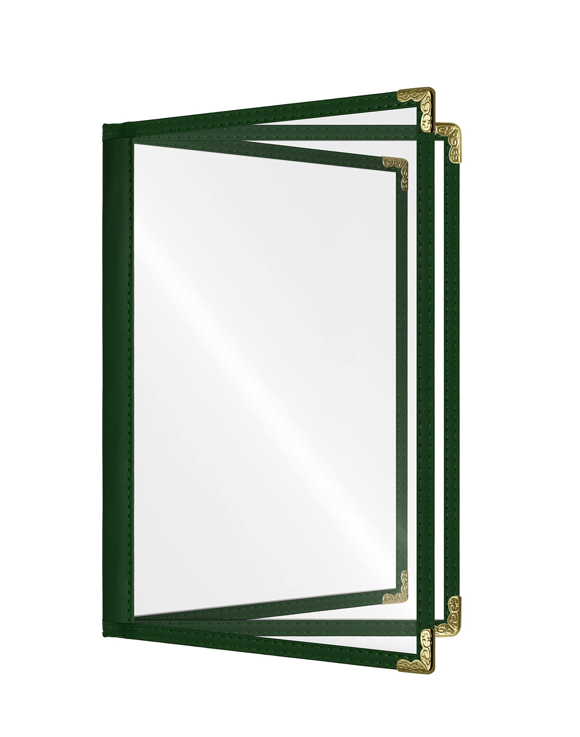 Goodsmart Restaurant Menu Covers – 25 Pack Green 3-Page/6-View 8.5" x 11", Side-Loading Vinyl Menu Holders, Clear Sleeves, Double-Stitched Edge,