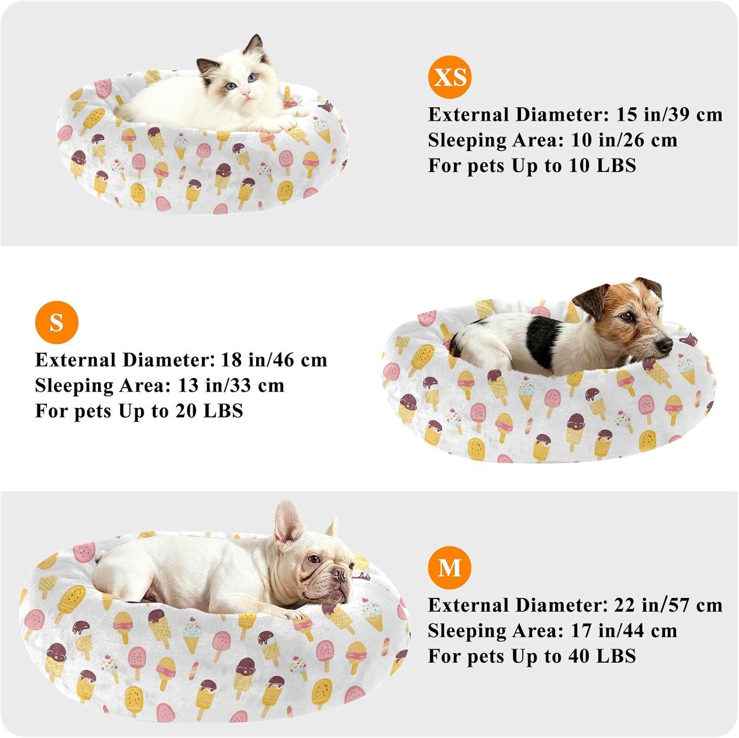 Pet Dog Beds Anxiety Relief Fluffy Cat Pillow Bed for Medium Size Pets Supplies M Ice Cream White