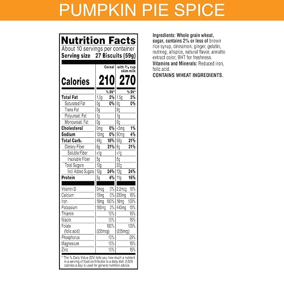 Kellogg's Frosted Mini Wheats Breakfast Cereal, Fiber Cereal, Kids Snacks, Family Size, Pumpkin Pie Spice, 22oz Box (1 Box)