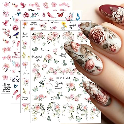 ﻿8Sheets Flower Nail Stickers for Women Summer Spring Floral Nail