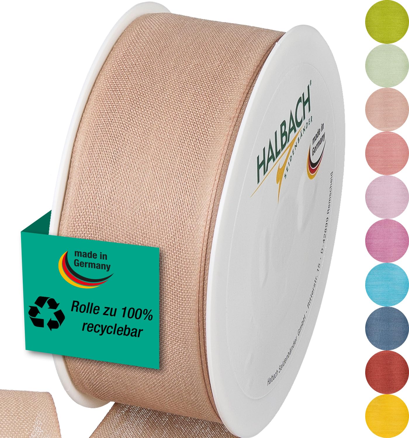 Halbach Seidenbänder Gift Ribbon Width 40 mm Length 25 m Ribbon Made in Germany Gift Ribbons in a Variety of Colours and Widths Perfect for Packaging and Decorating Colour: Natural