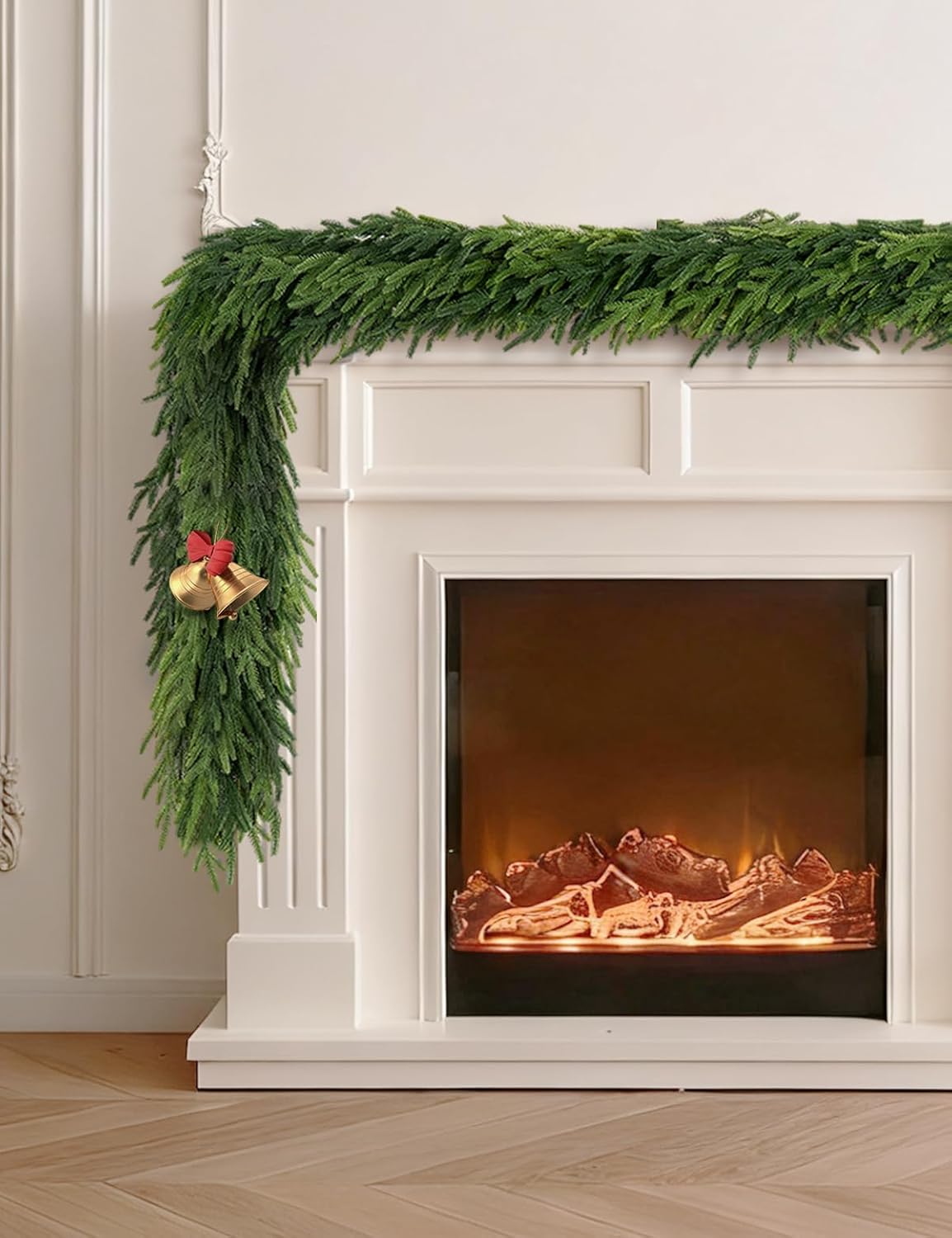 9 FT Real Touch Christmas Norfolk Pine Garland - Artificial Christmas Garlands Faux Cedar Fake Pine Needles Garland for Fireplace,Table, Stairs, Mantle, Window,Indoor Outdoor,Home,Holiday Decor 9ft