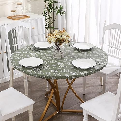 Miniatura 4 de Mantel redondo de vinilo ajustable con reverso de franela y borde elástico, impermeable, resistente a las manchas y el aceite, de cloruro de