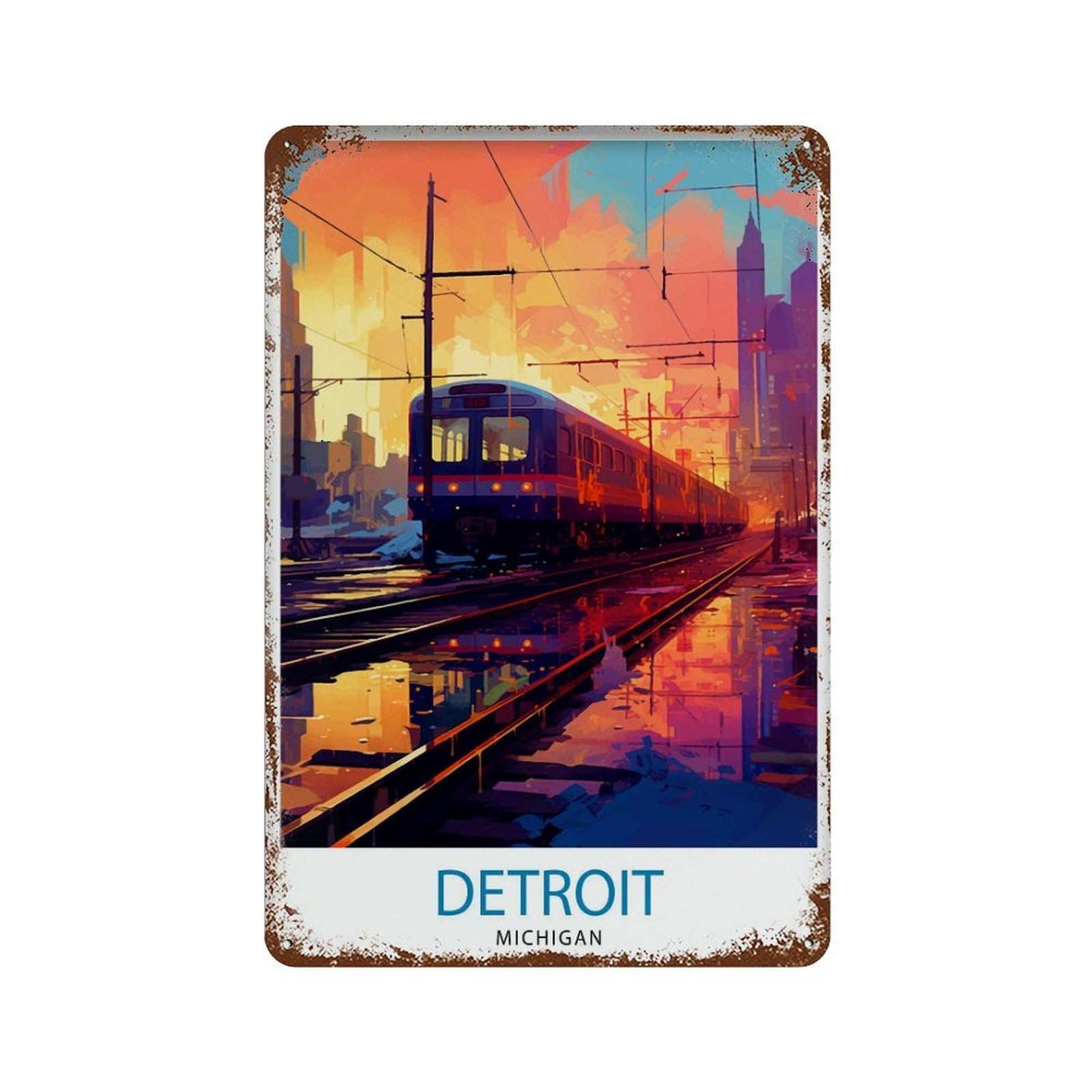 xiaoxiaoshen Detroit Michigan Travel USA Wa_3 Wall Decor Art Metal Tin Poster Modern Home Decor Art Home Bar Shop Decorations Vintage Sign 30x20cm