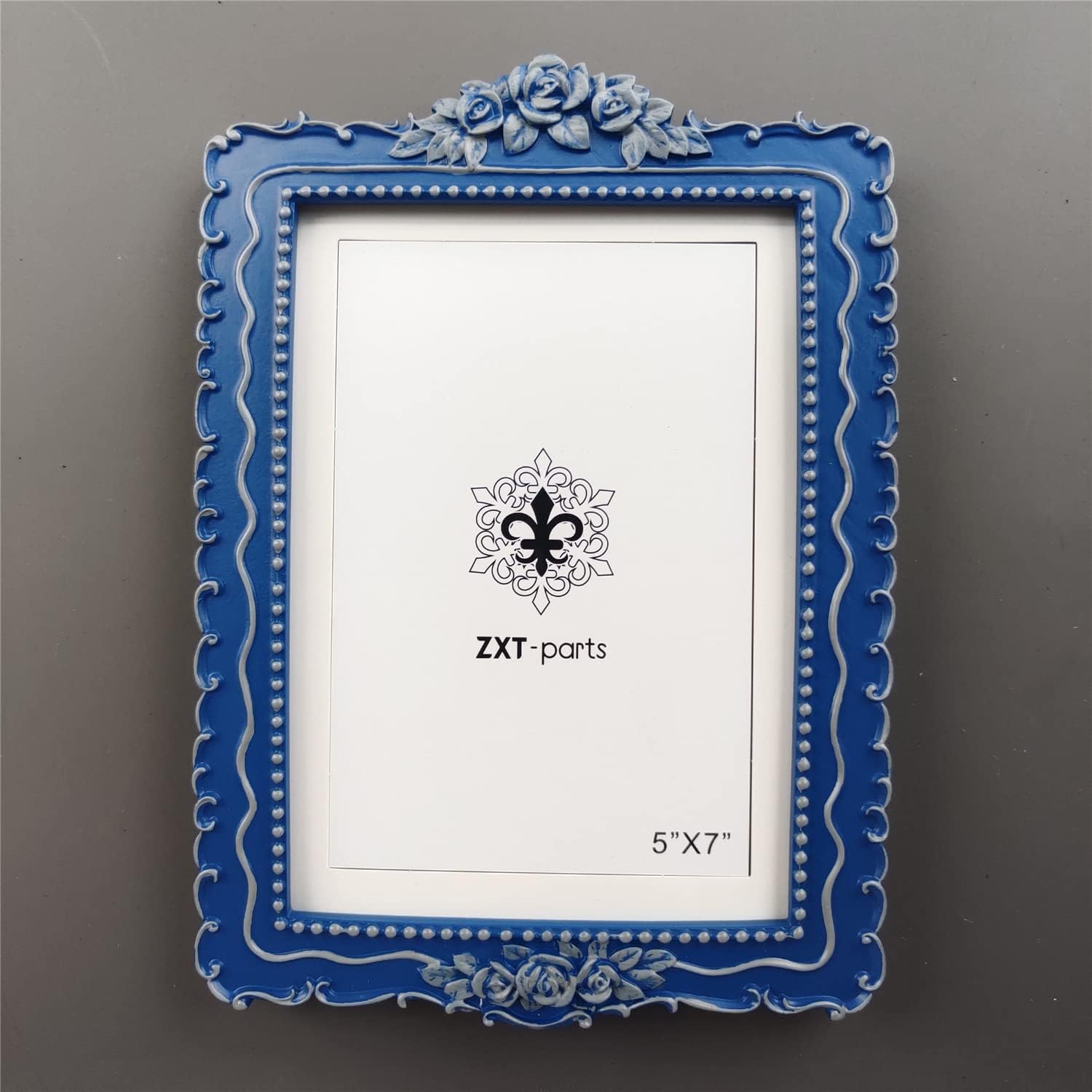ZXT-parts 5x7 Picture Frame Blue Frame. 4x6 Picture Frames with Mat. Resin Handmade Frame. Glass Panel. Black Suede Cover. European Style Suitable for Desktop.