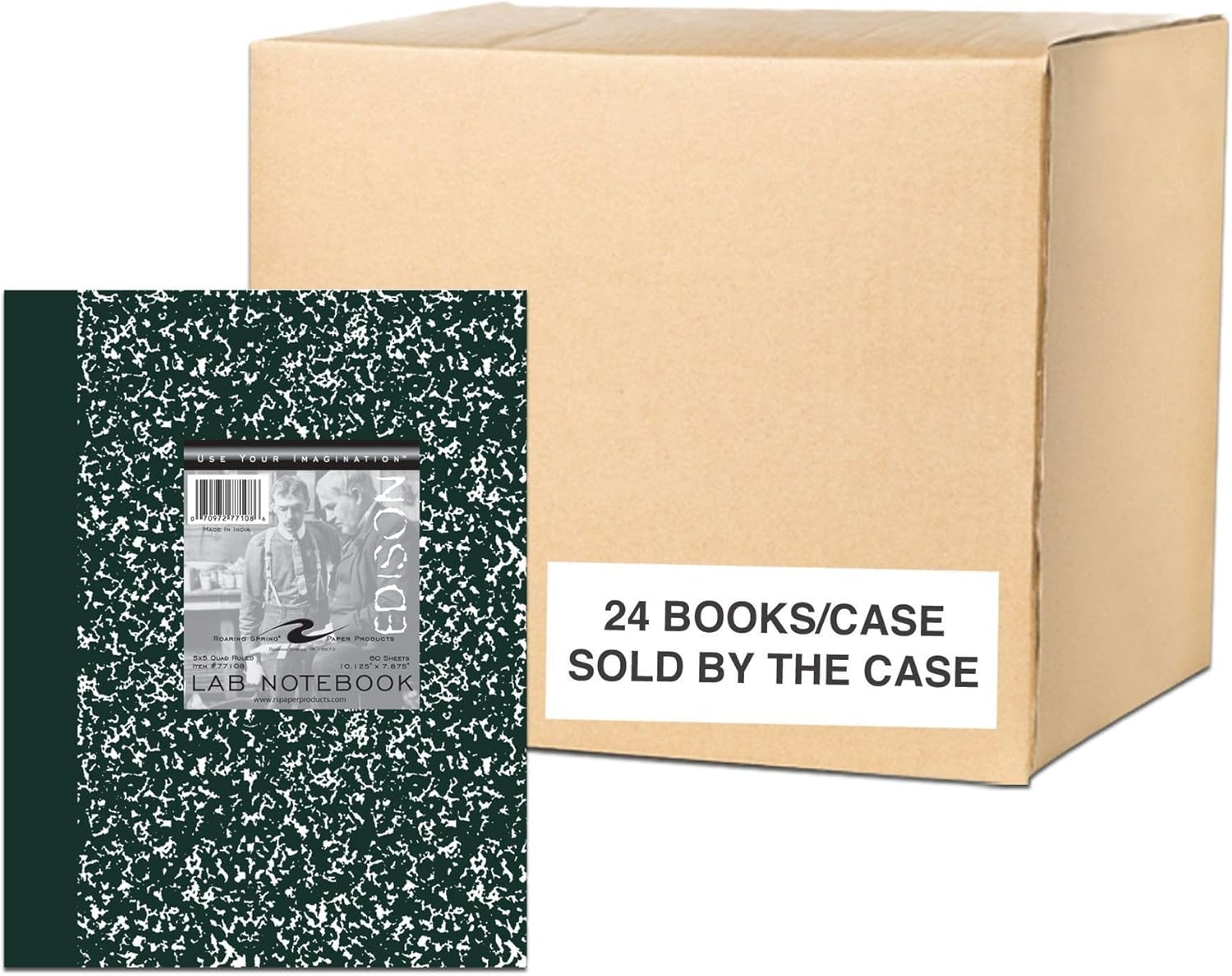 Roaring Spring Marble Science Lab Notebook, 24 Pack, 5x5 Graph Ruled, Oversized 10.13" x 7.88", 60 Sheets White 15# Paper, Laminated Cover
