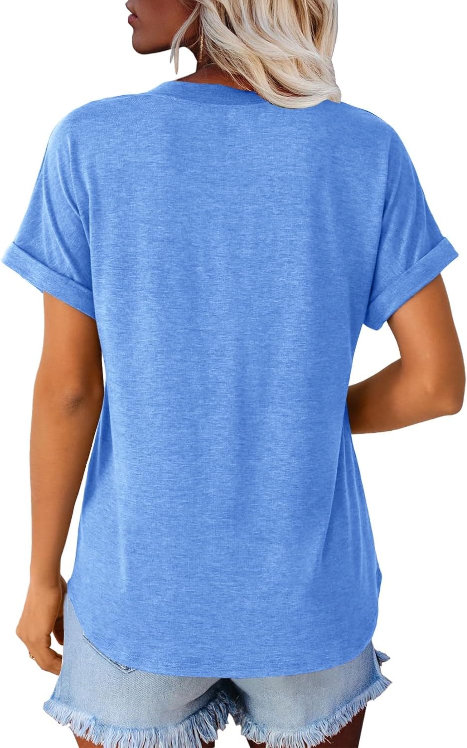 Women's Casual Short Sleeve T-Shirts Summer Basic Crew Neck Loose Fit Henley Shirts - Image 3