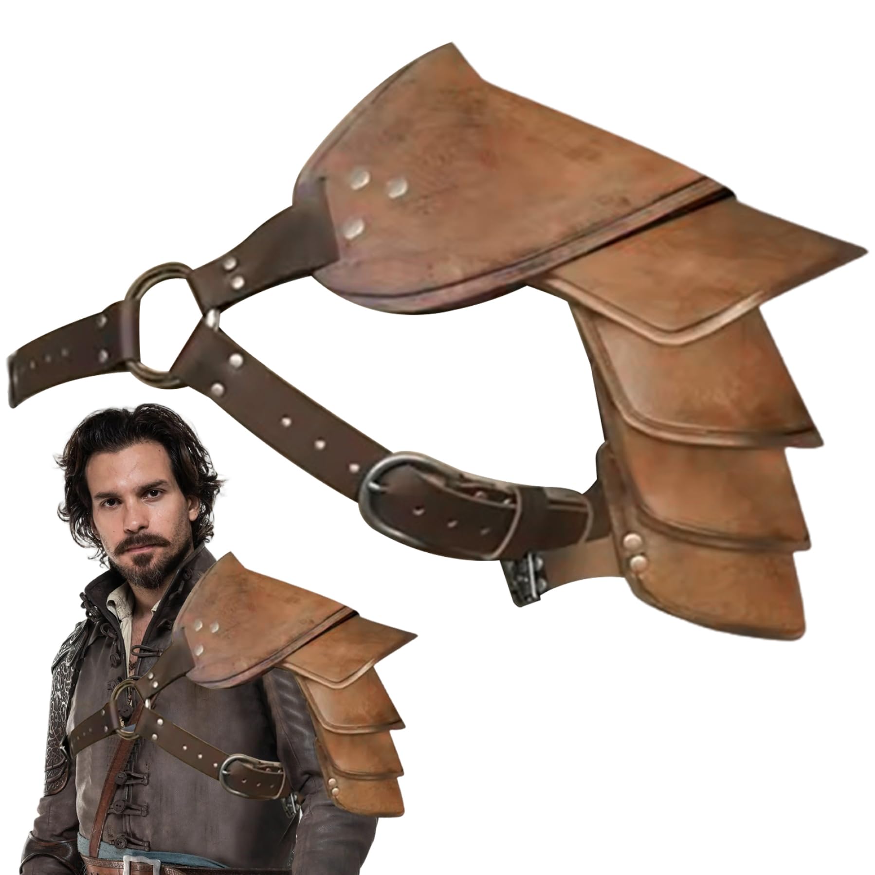 Spallacci in Pelle PU Vintage, Armatura Regolabile per Spalle vichinghe, per Travestimenti da Halloween, Cosplay, Spallacci in Pelle
