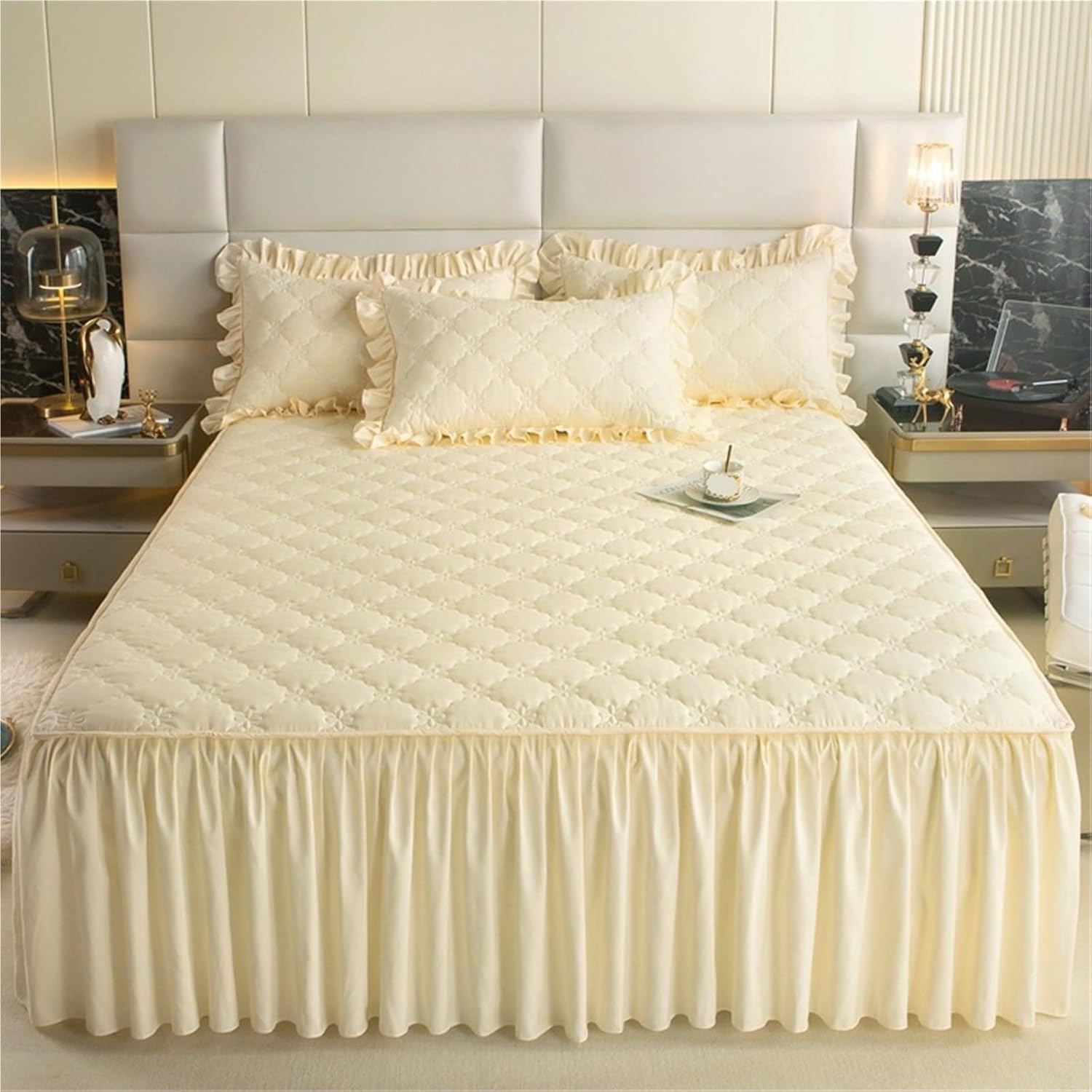 Ruffle Pillow Case 2pcs Pillow Cover Ruffles Pillowcase Solid Color Quilted Pillow Sham Cushion Cover(White)