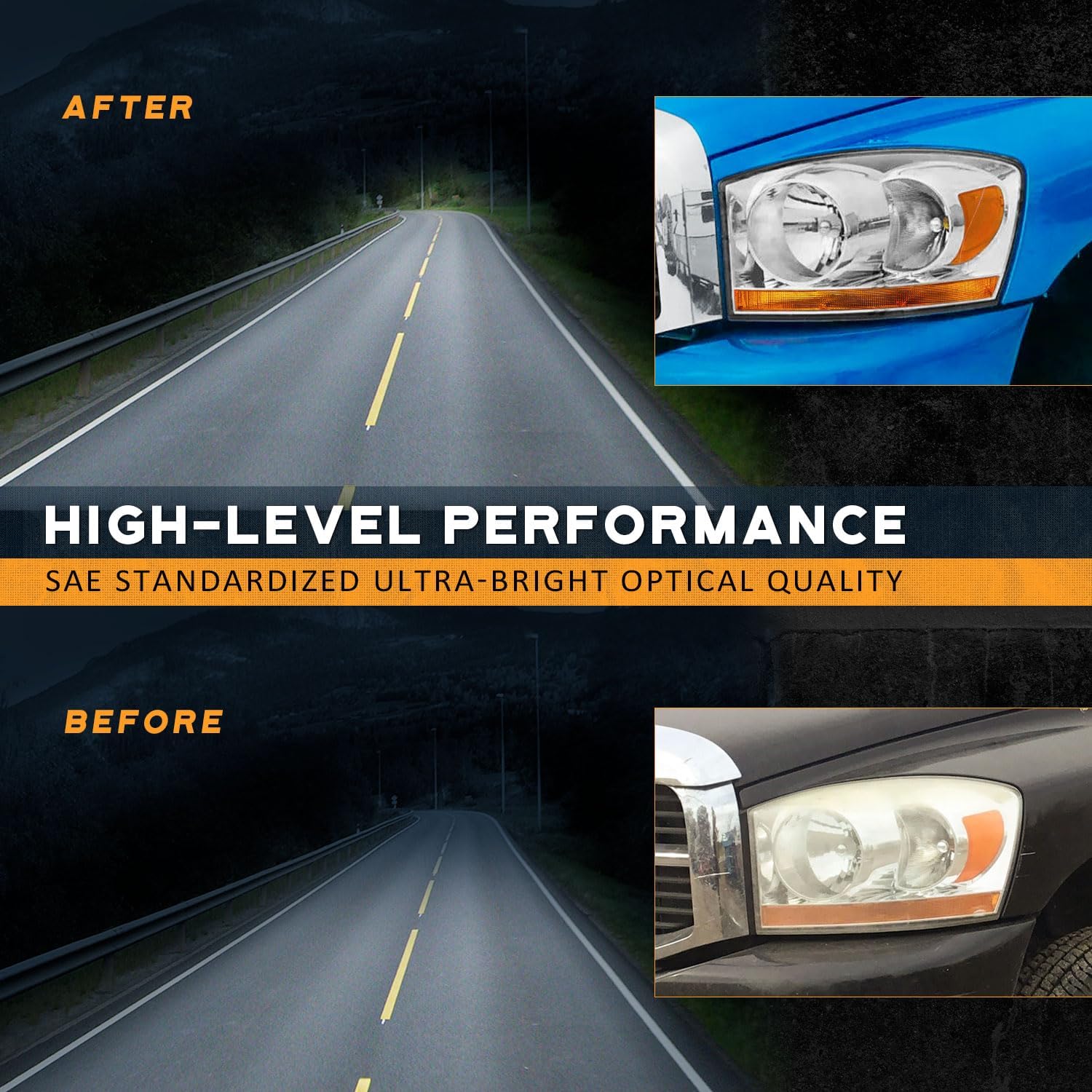 WEELMOTO Headlights with Bottom Amber Light Models for 2006-2008 Dodge Ram 1500/2500/3500 ONLY; Headlights Assemblies for 2006 2007 2008 Dodge Ram 1500/2500/3500 Chrome