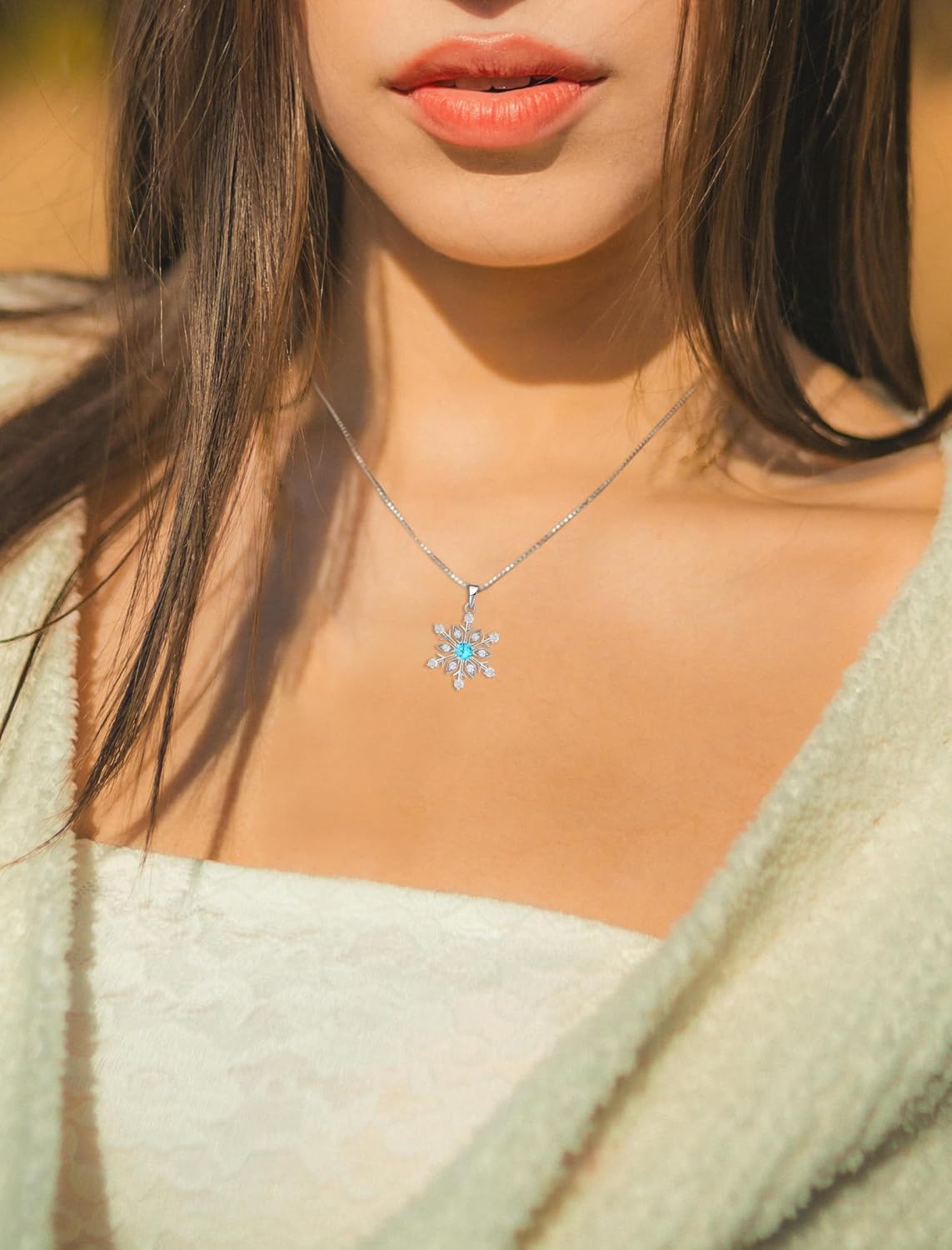 Snowflake Necklace 925 Sterling Silver Frozen Snowflake Pendant Birthstone Christmas Jewelry Gift for Women - Image 2