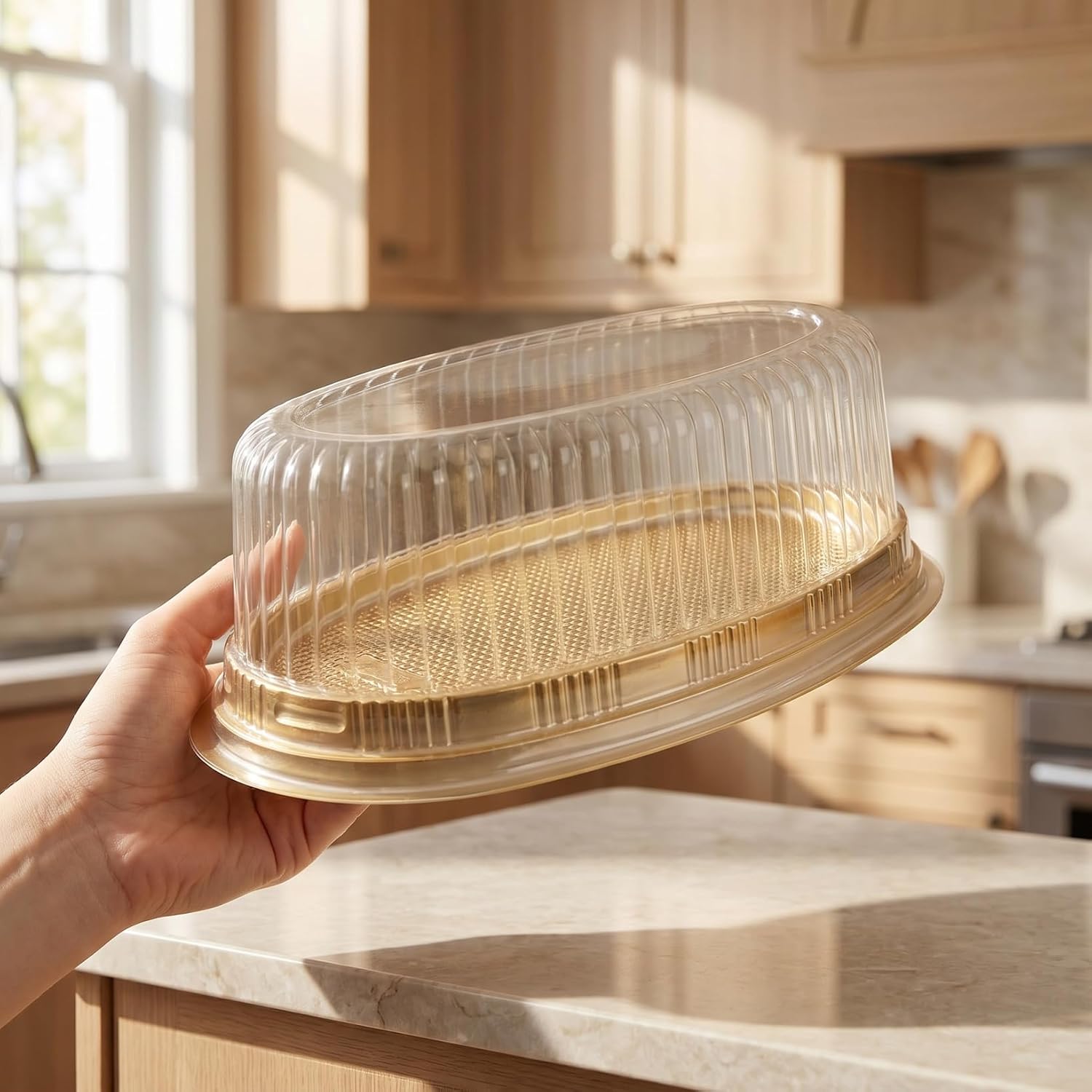 10pcs Disposable Oval Plastic Cake Boxes for Cheesecake Packaging, Yellow Food Storage Containers for Bakery and Dessert Takeout