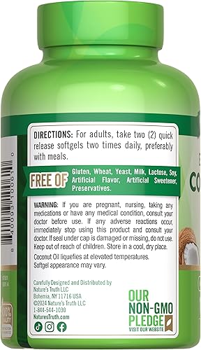 Miniatura 8 de Cápsulas de aceite de coco  100 cápsulas blandas  MCT de origen natural  Sin OMG y sin gluten  Por Nature's Truth
