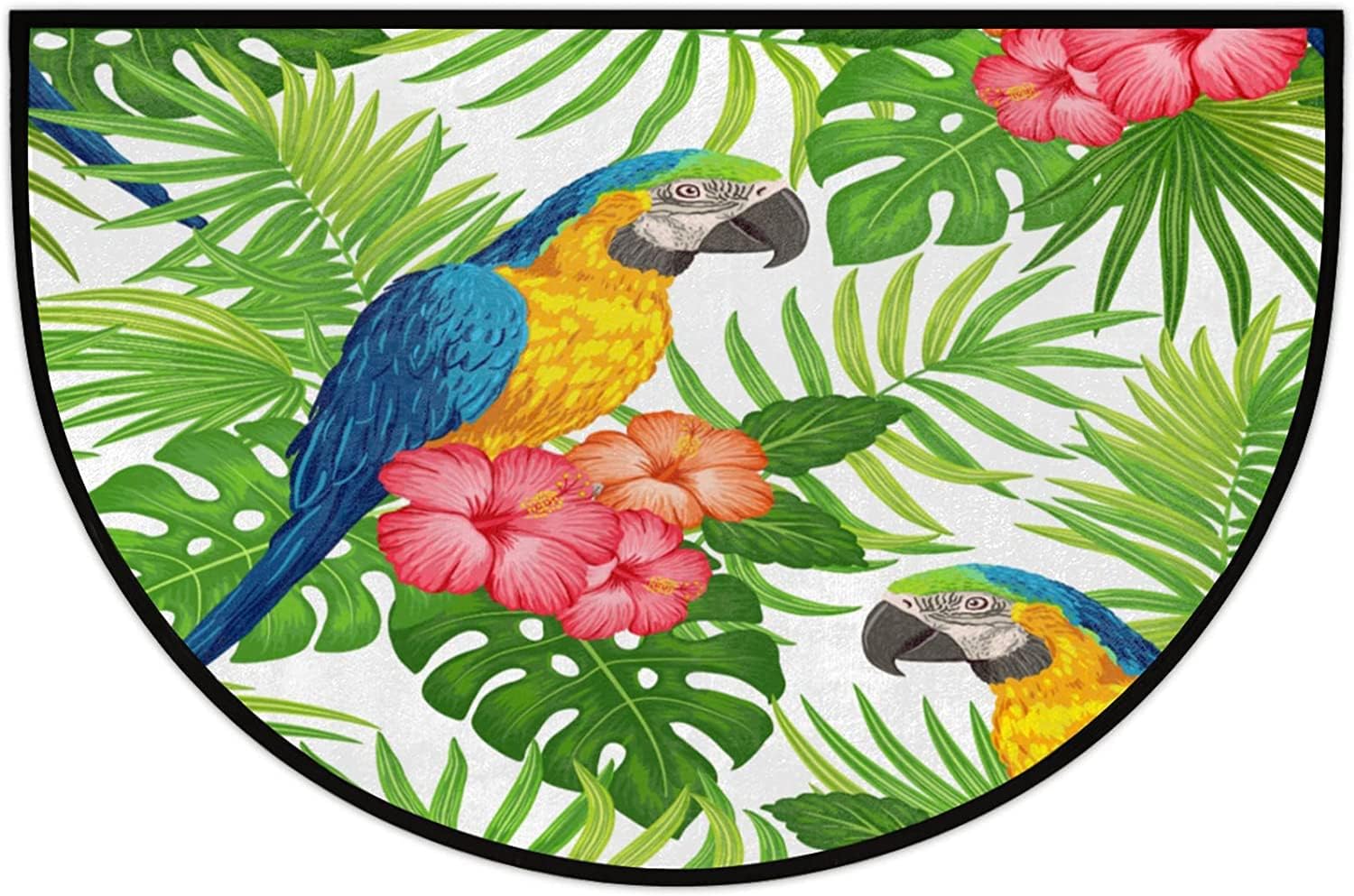Tropical Floral Bird Macaw Parrot Half Round Door Mat Half