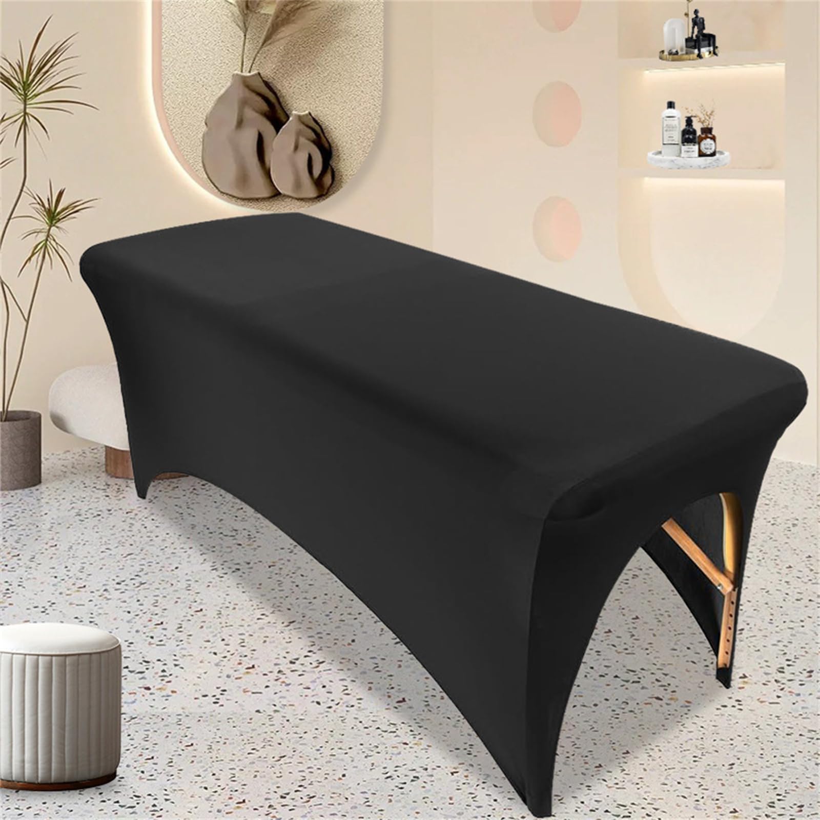 Highdi Sábana Bajera para Camilla de Masaje, Suave Elástica Sábana de Masaje Reutilizable para Camilla de SPA, Salón de Belleza,Funda para Camilla (6FT/183 * 76 * 74CM,Negro)