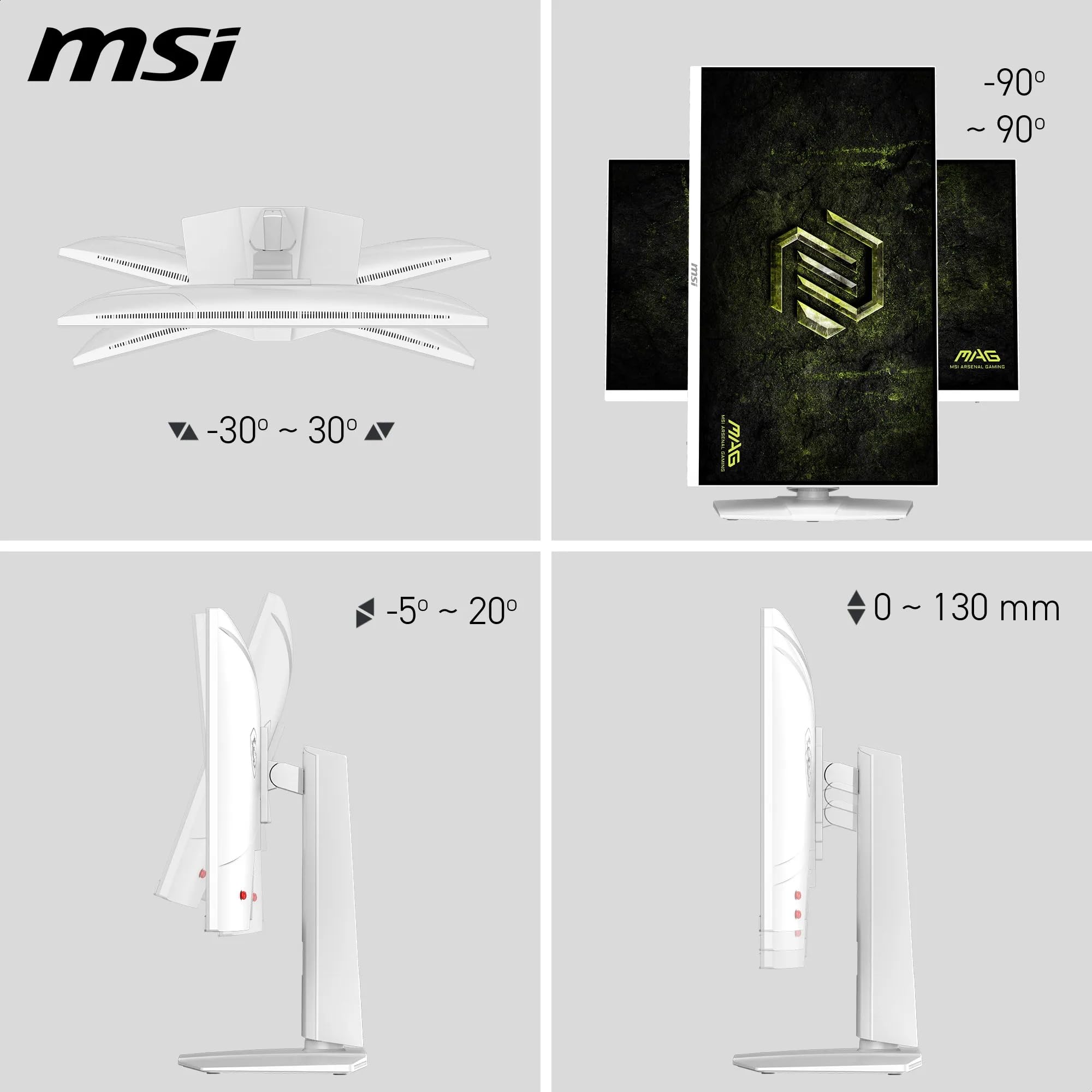 MSI mag 274QRFW X32 Monitor Gaming, 27" WQHD, 2560 x 1440 Rapid IPS, 320 Hz, 0,5 ms, DisplayHDR 400, Compatible con G-Sync, Eye Care, HDMI 2.1, DP 1.4a, inclinación/Altura Ajustables, Blanco