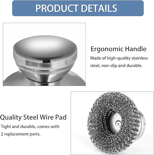 Miniatura 9 de Onewly Paquete de 2 fregadores y raspadores de lana de acero, depurador de acero inoxidable para limpiar hierro fundido, platos, ollas, sartenes,