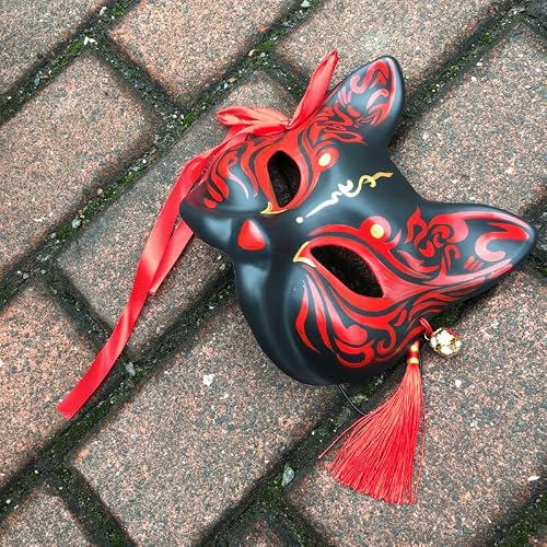 YangYong Masque de renard japonais Kitsune – Masque traditionnel pour chat – Costume de kabuki pour fête de costumade avec animal (C) – vue 6