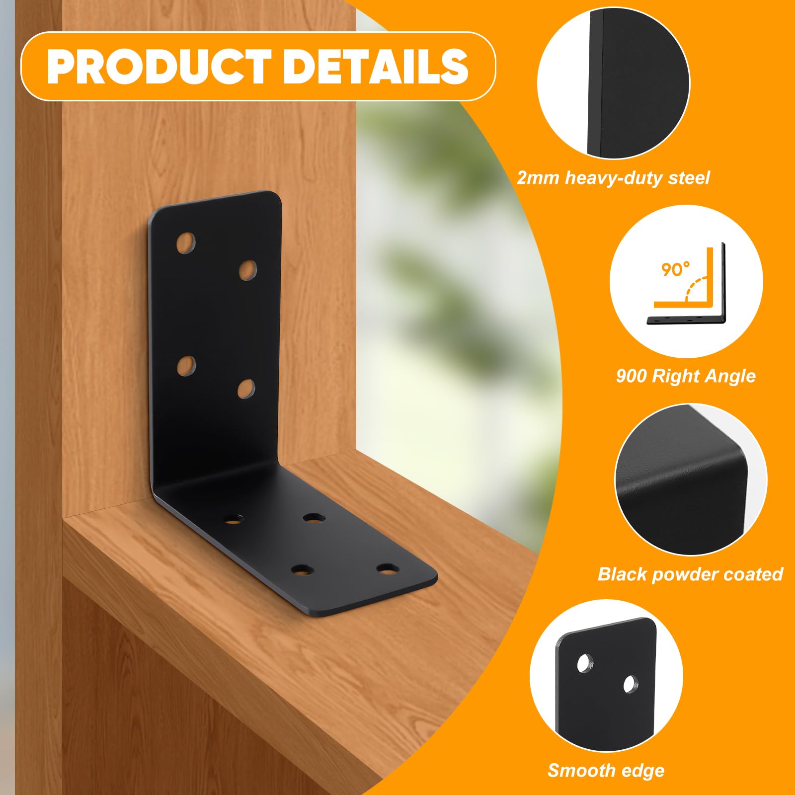 Soportes en forma de L, 16 unidades, soporte de estante de acero de 14 GA de 3 x 3 x 1.5 pulgadas, soportes de ángulo de 90 grados, soporte de esquina para muebles, cama, poste de madera