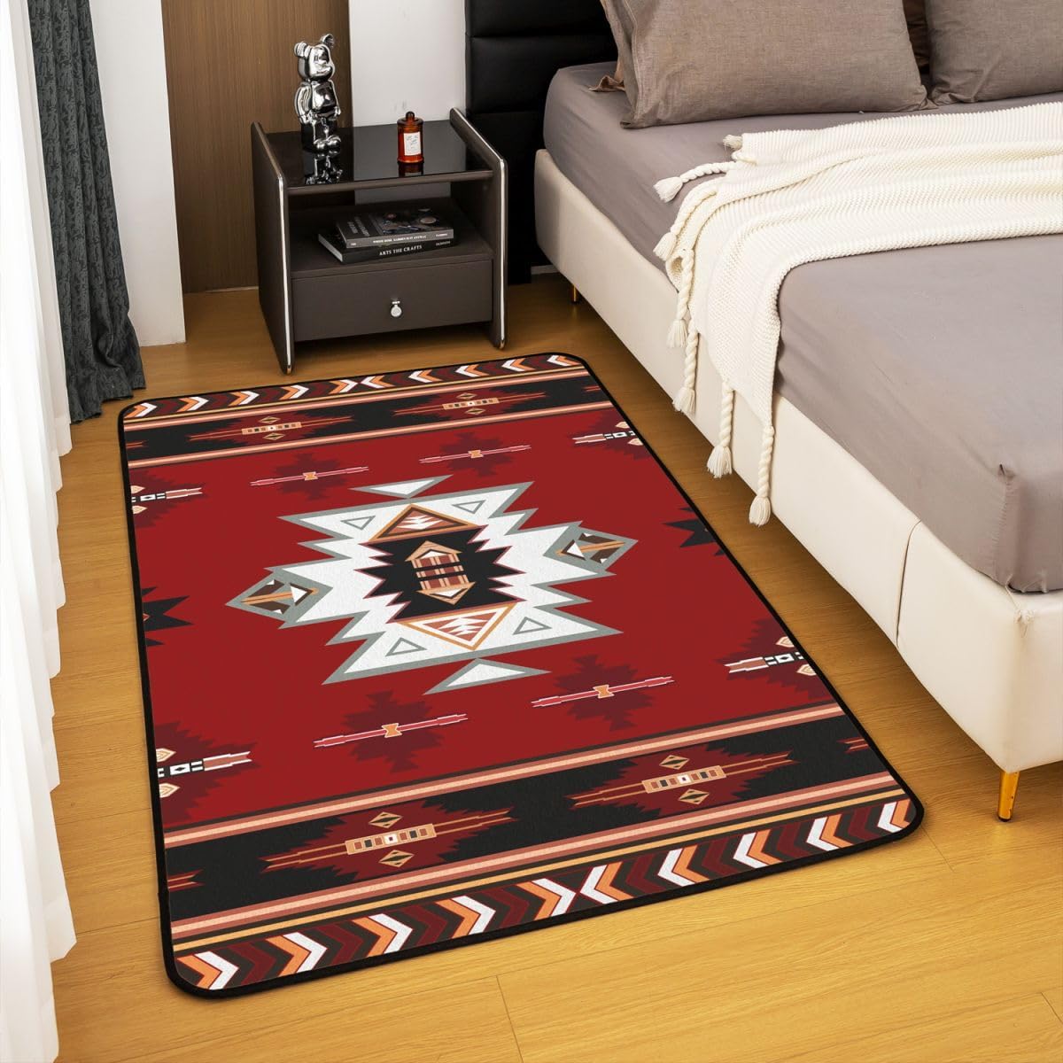 Western Large Area Rug 5x7 Bohemian Decor Geometric Living Room Rug | Boho Aztec Rugs for Bedroom, Ethnic Tribe Arrow Carpet Indoor Floor Mat,Red