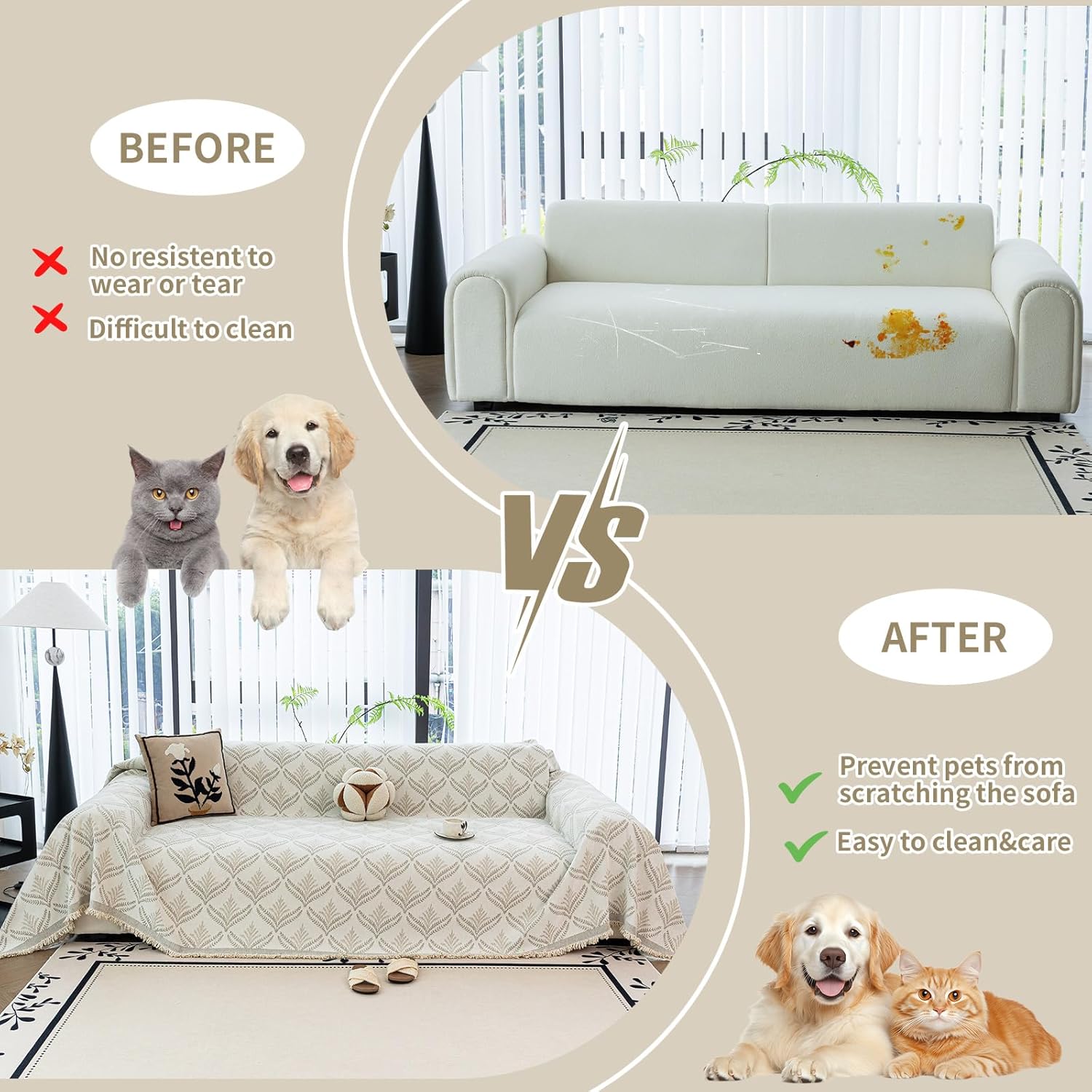 Leaf Couch Blanket Cover,Chenille Sofa Covers Washable for Dogs,Couch Covers for Sofa, Soft Slipcovers for Couches and Sofas Pet Friendly or 2-3 Cushion Couch（1pc, Beige White, 71"×102"