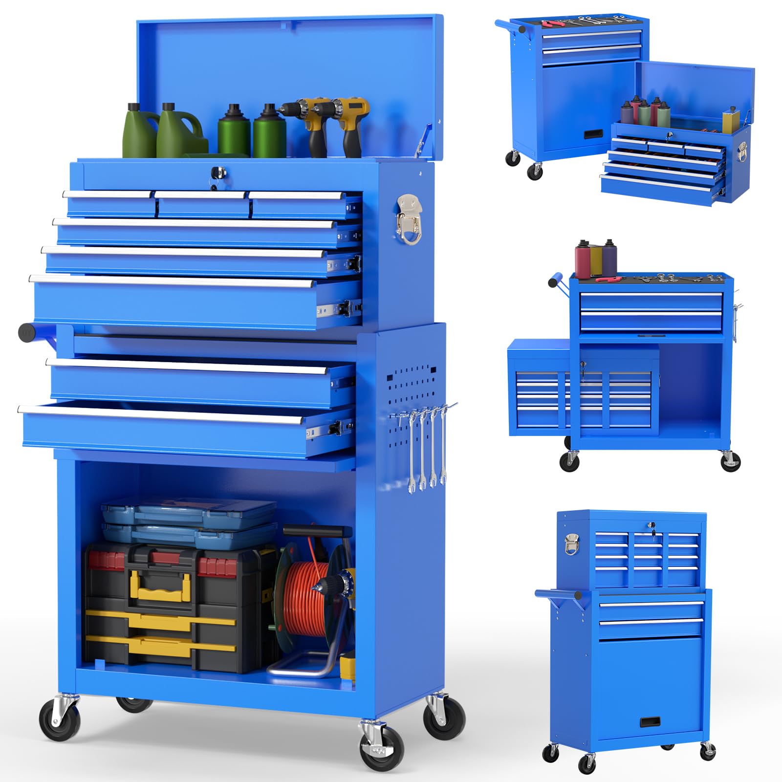 On Shine 8 Drawer Rolling Tool Chest, Large Capacity Rolling Tool Box with Wheels, Locking Mechanical Tool Chest, Portable Tool Box with Sliding